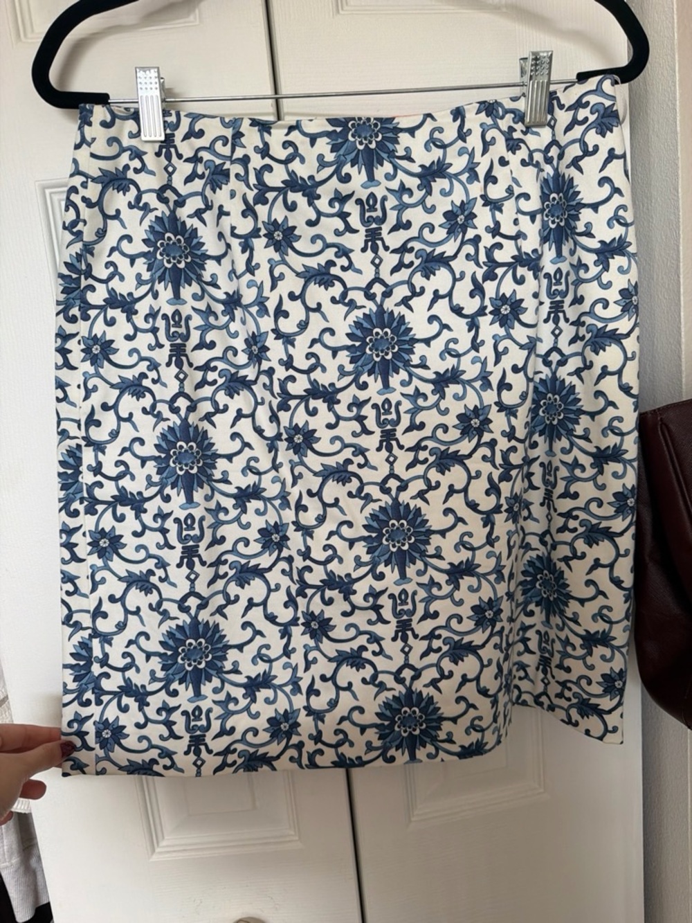 Ralph Lauren White Mini Skirt with Blue Floral Tile Pattern